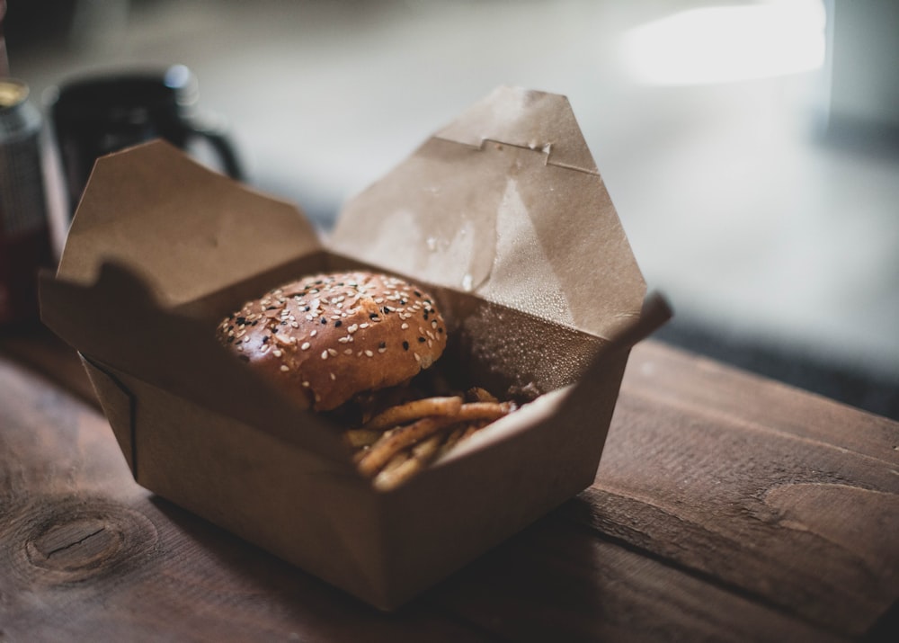 brown cardboard box with brown cookies