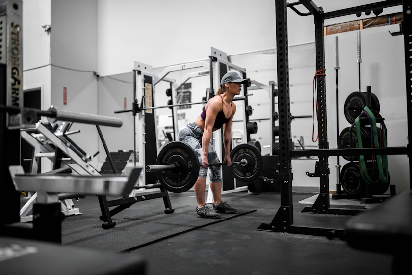 Strength training in a compact gym space