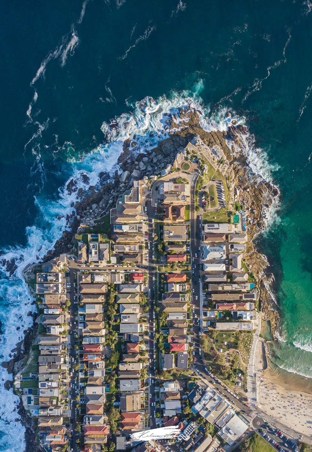 aerial view of city buildings near body of water during daytime