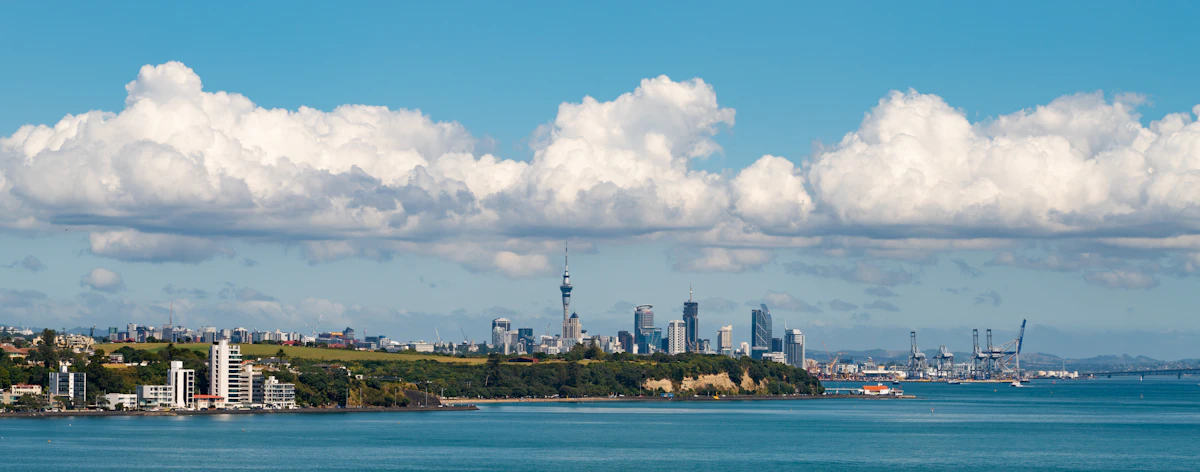 Auckland city across the harbour on a summer day