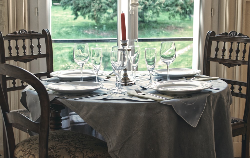 clear wine glasses on table