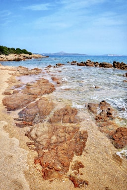 A scenic beach view with clear blue water.