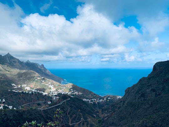 green mountain beside blue sea under blue sky and white clouds during daytime in Rural de Anaga Park Spain