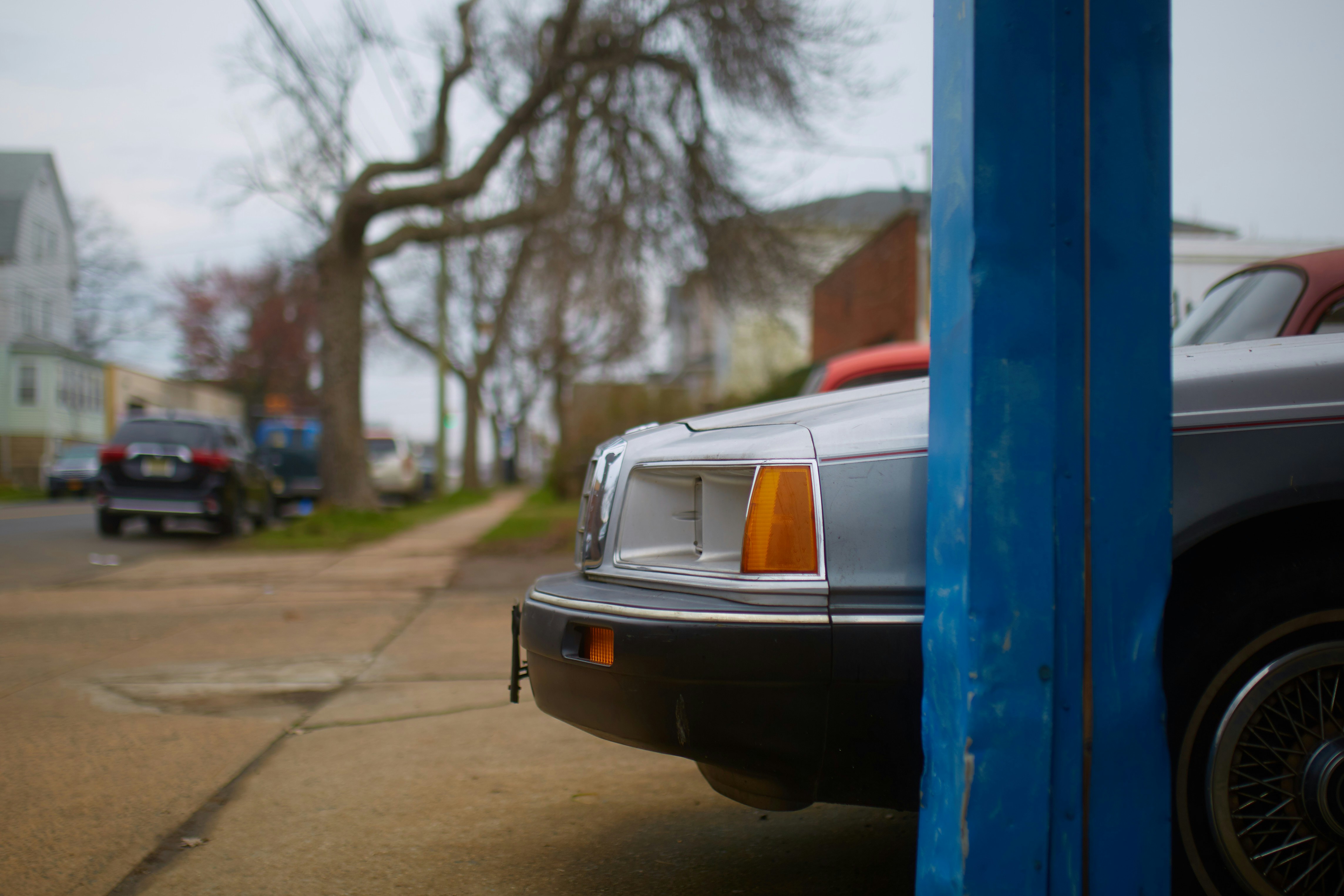 silver car parked near bare trees during daytime