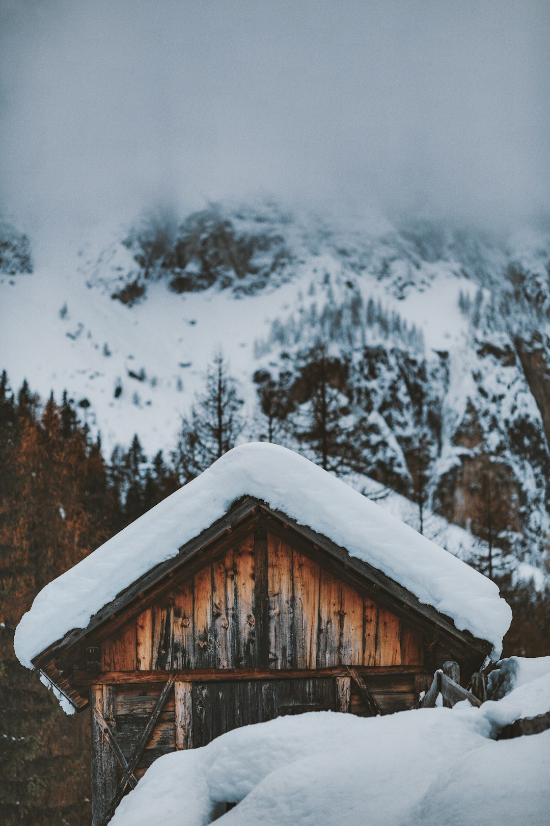 brown wooden house on snow covered ground