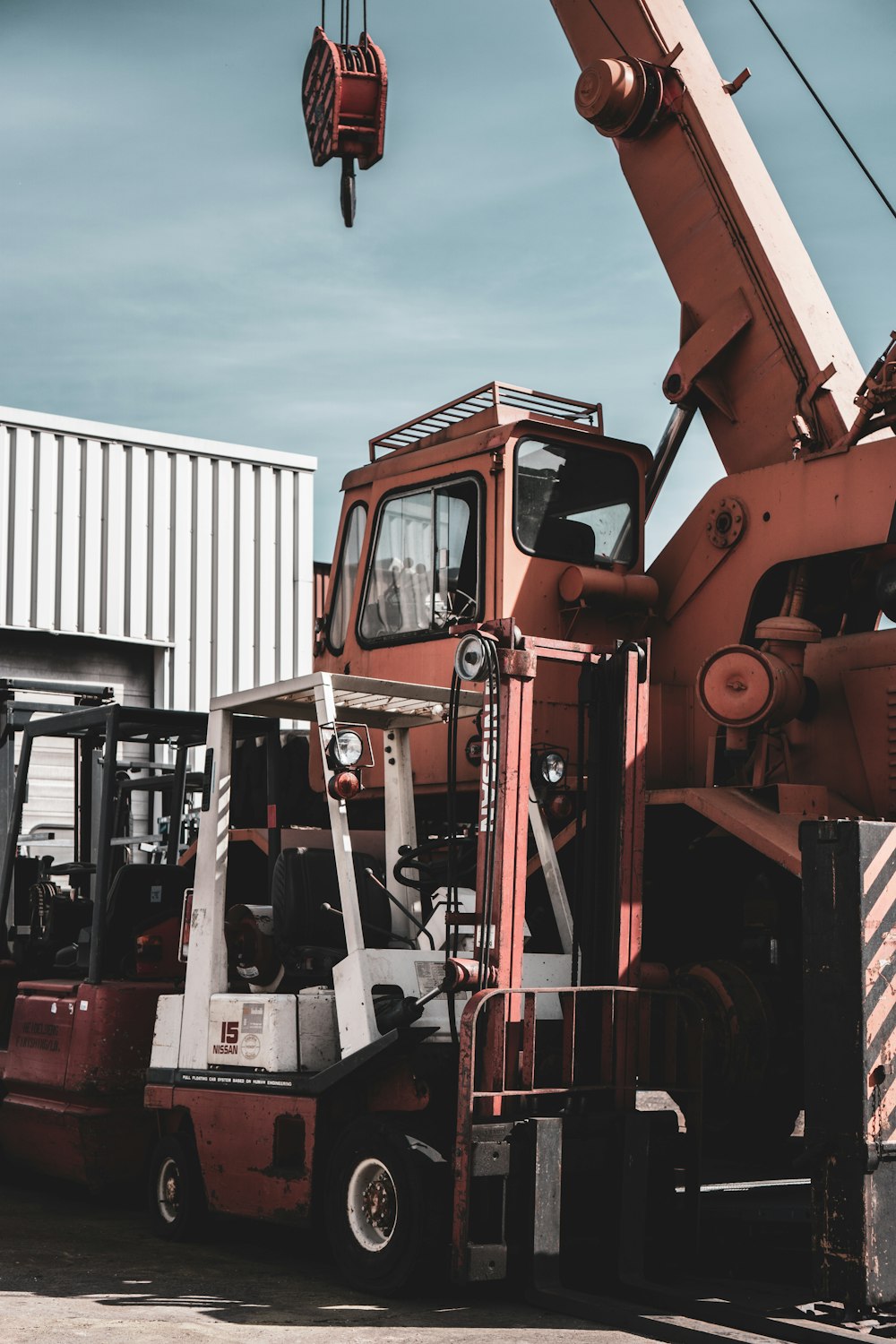 red and black heavy equipment