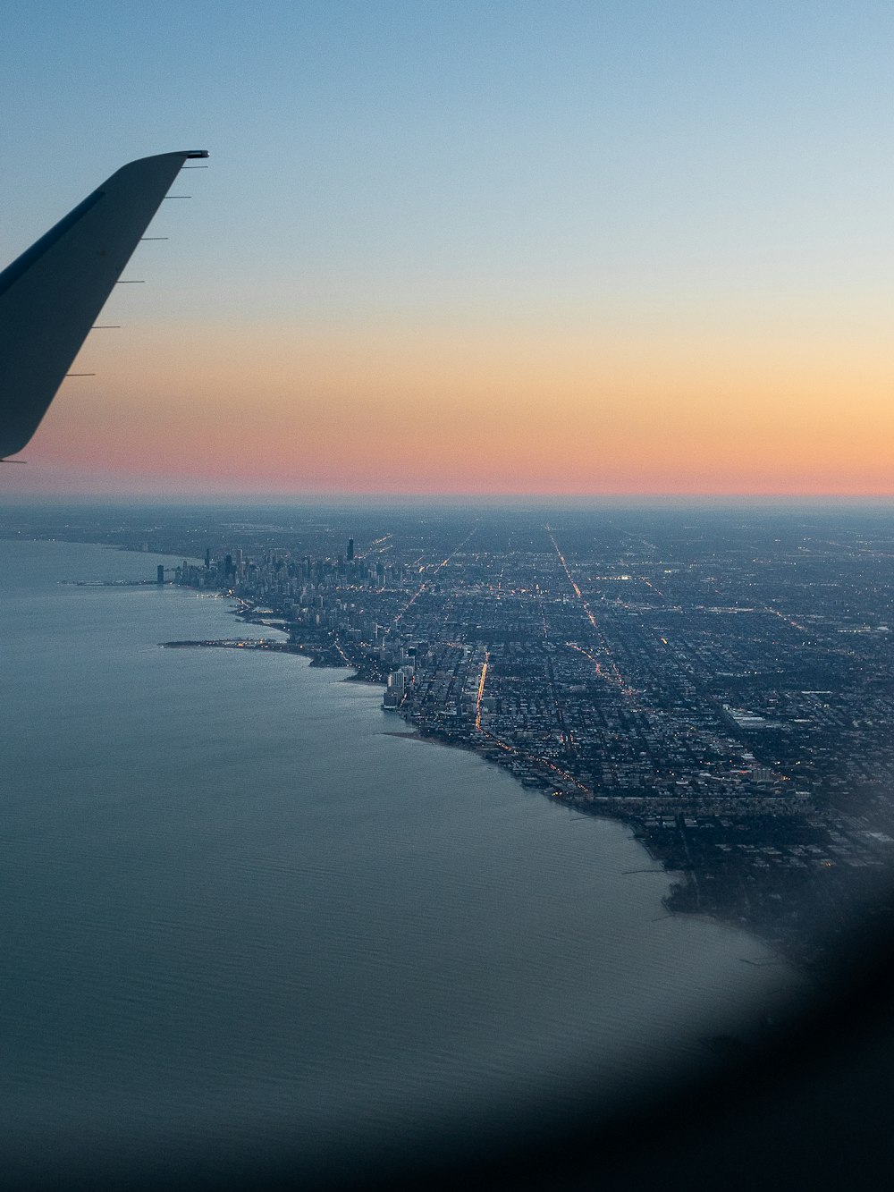 aerial view of city during sunset