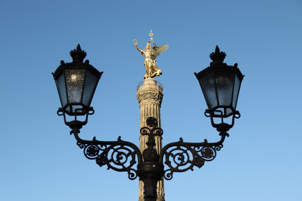 black metal framed lamp post