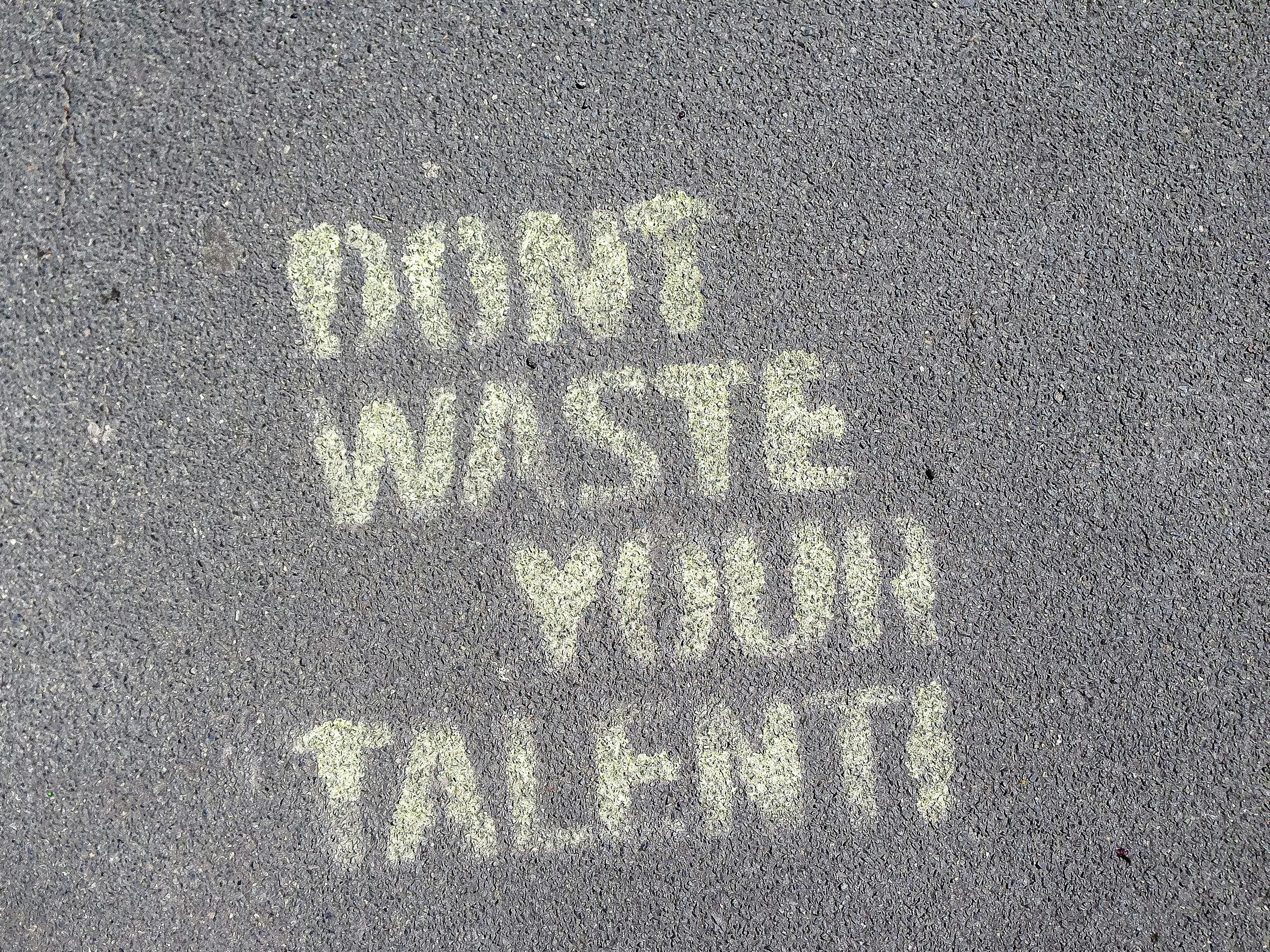 Driveway Chalk saying to not waste your talent