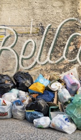 green and white plastic bags