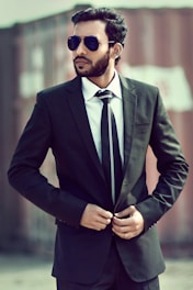 man in black suit jacket
