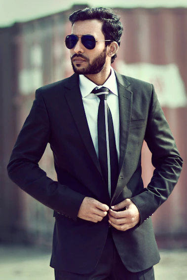 man in black suit jacket