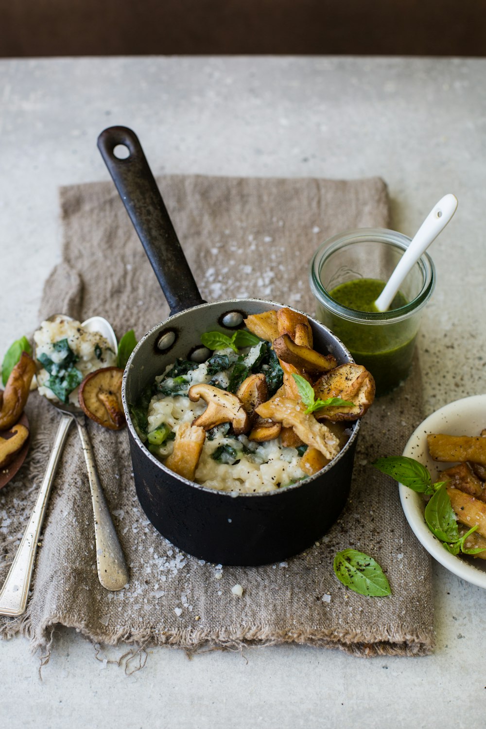 black cooking pan with cooked food