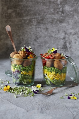 clear glass jar with fruits and vegetables