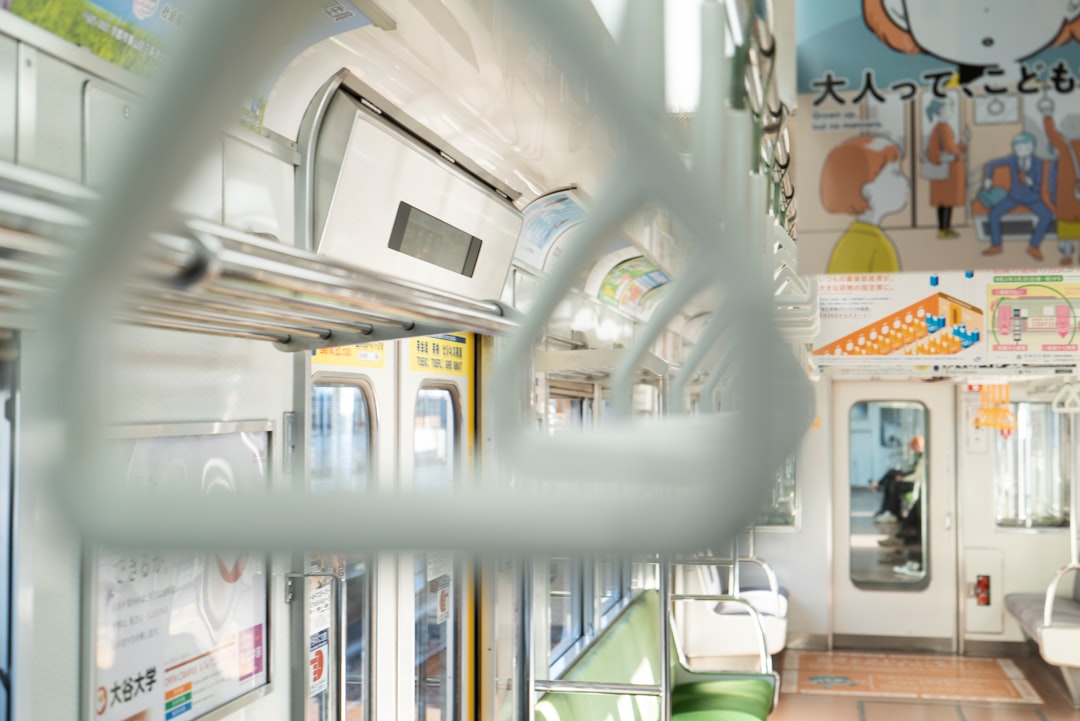 white and green train interior