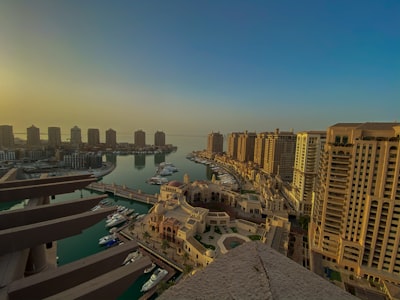 aerial view of city buildings during daytime qatar teams background