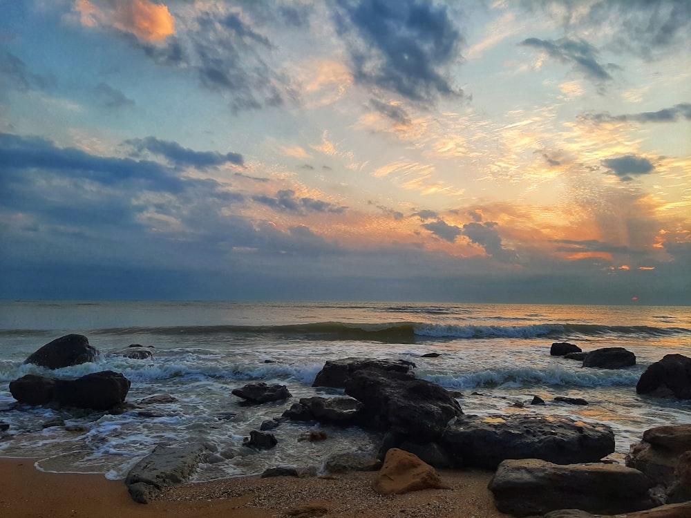 brown rocks on seashore during daytime