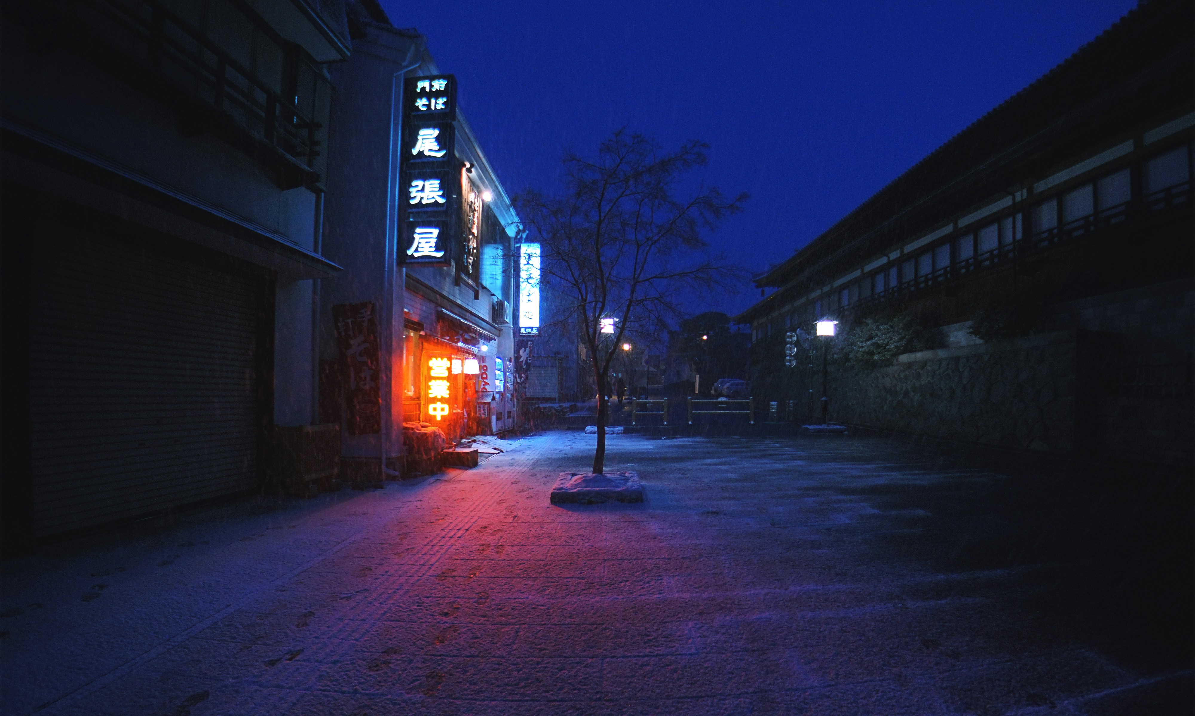 lighted street light during night time