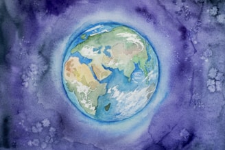 a watercolor painting of the earth in space