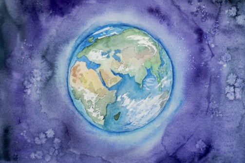 a watercolor painting of the earth in space