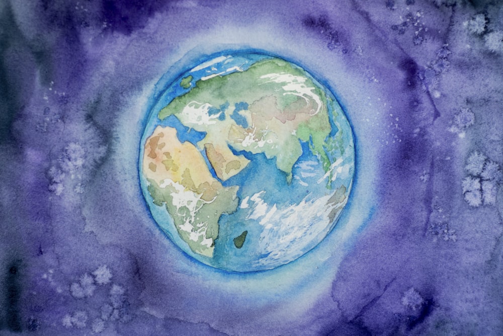 a watercolor painting of the earth in space