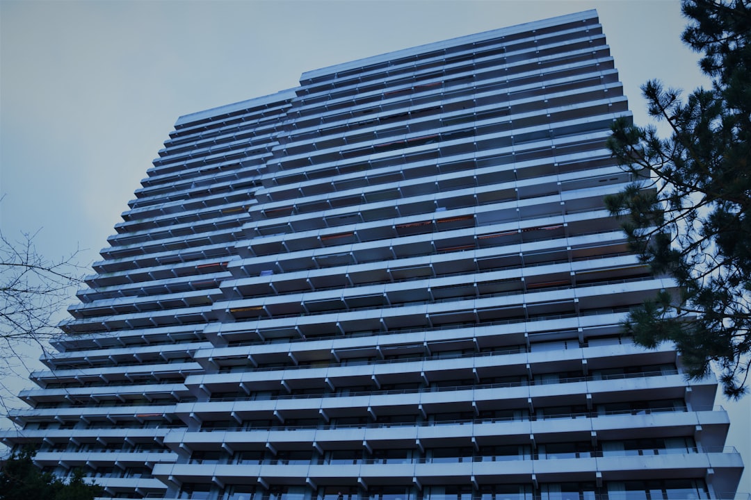 blue and white high rise building