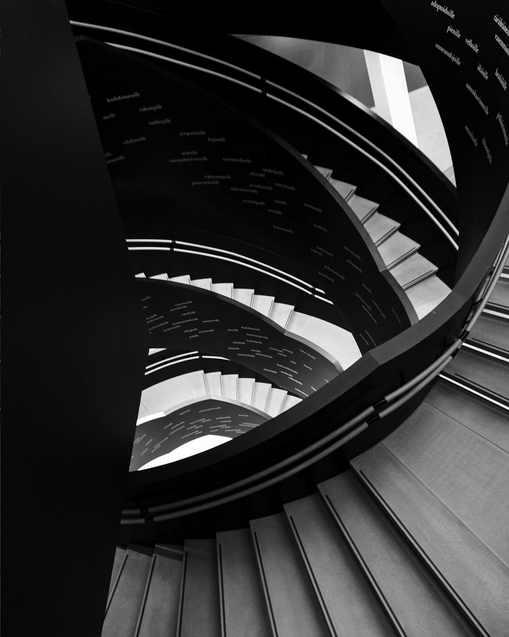 black and white spiral staircase