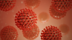 Close-up of engineered virus-like particles under a microscope.