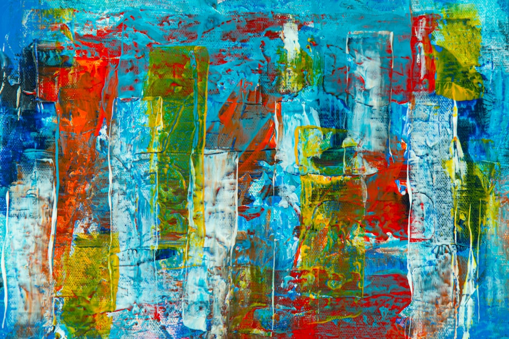 red blue and yellow abstract painting