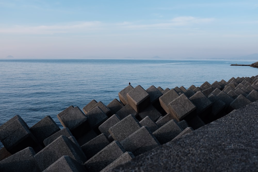 brown concrete blocks near body of water during daytime