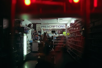 red and white store front