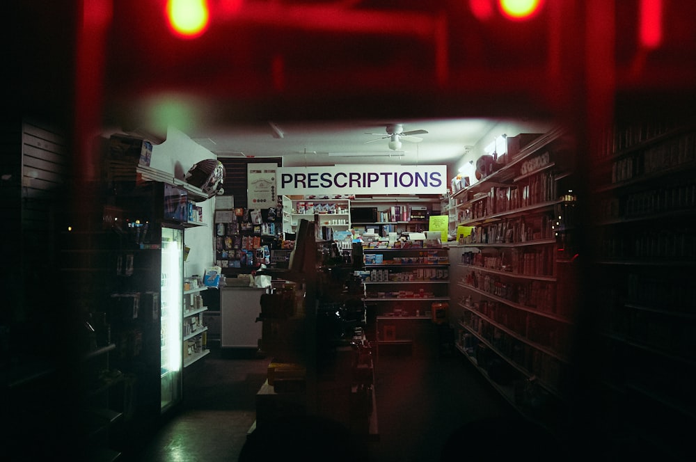 red and white store front