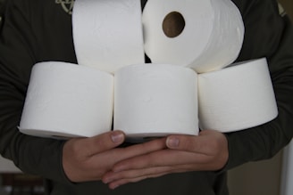 A pack of eco-friendly tissue rolls with natural fibers visible on the surface.