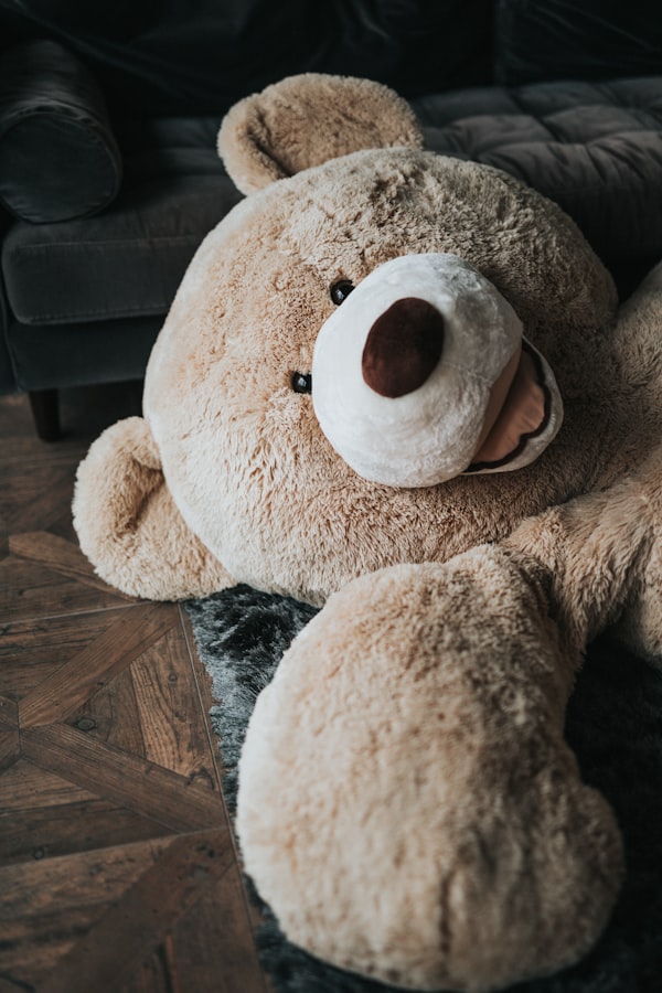 Peluche brune sur tissu sombre