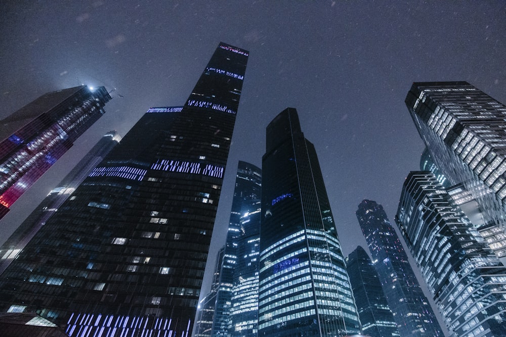 high rise buildings during night time