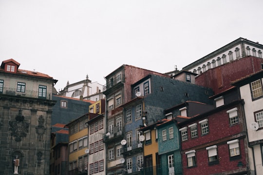 red and green concrete buildings under white sky during daytime in Ribeira Square Portugal