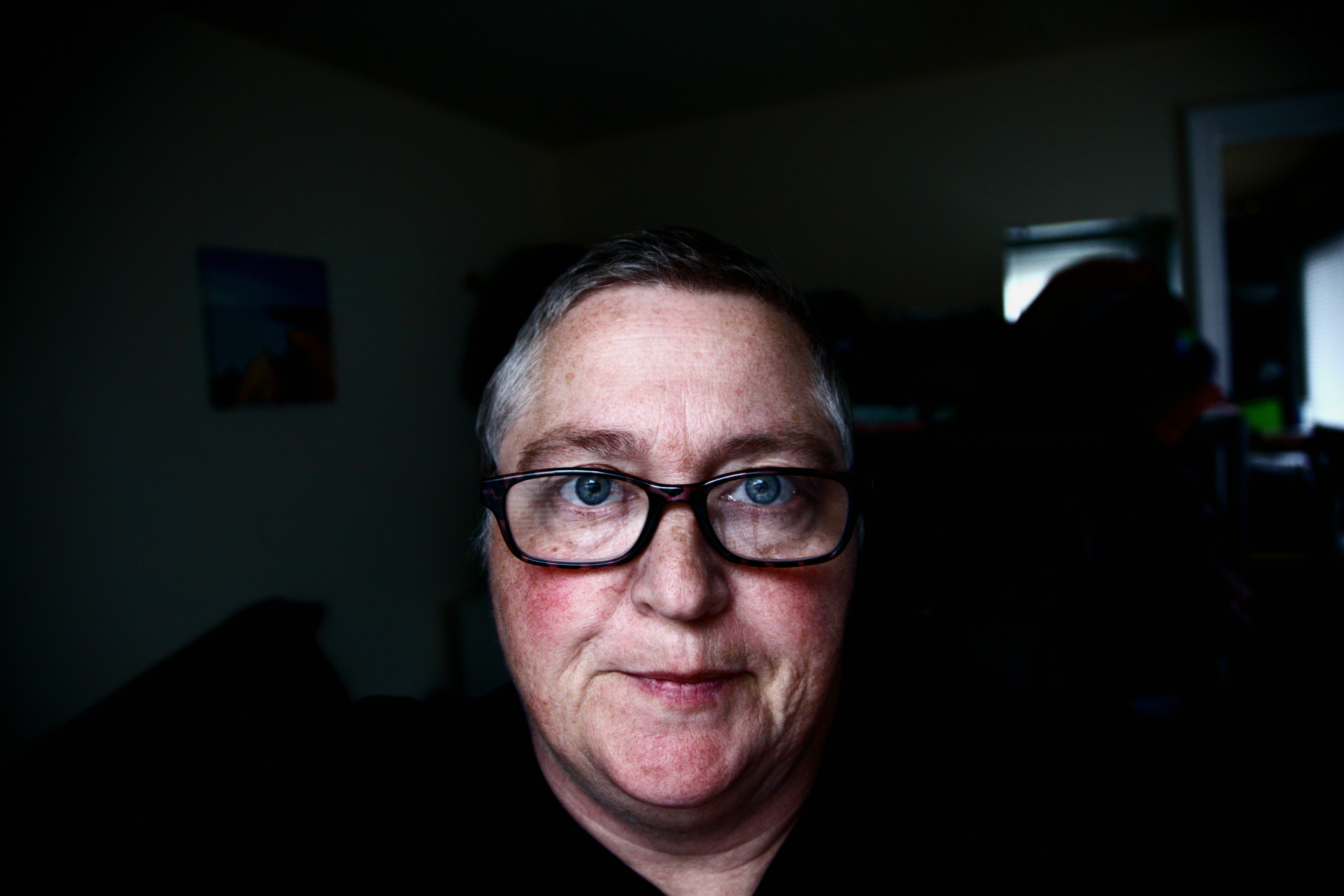 Oh yes, all of my age spots, spider veins, wrinkles and crow's feet and rosacea! A perfect portrait. I am staying home during the COVID-19 pandemic. Plan to see more of my fabulous mug. Fabulous at 50 years old!