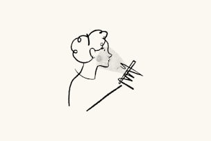 A minimalist line drawing depicting the profile of a person holding a pencil or brush. The artwork emphasizes simplicity and artistic expression, utilizing bold lines and subtle shading.