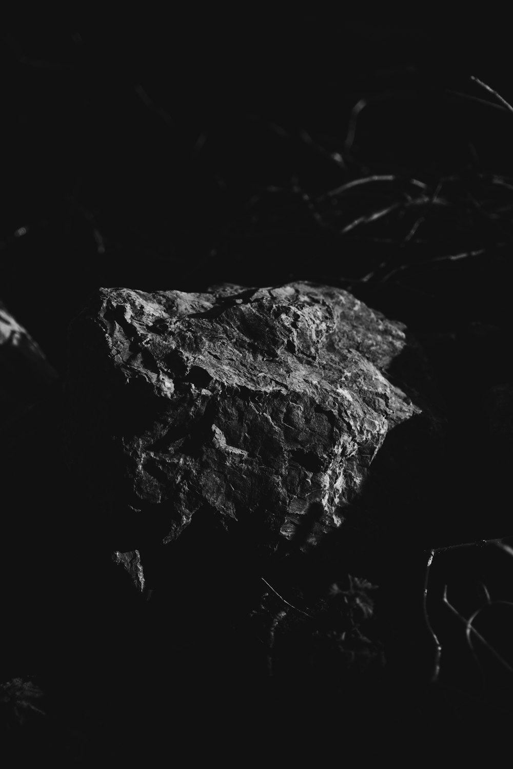 grayscale photo of rock formation