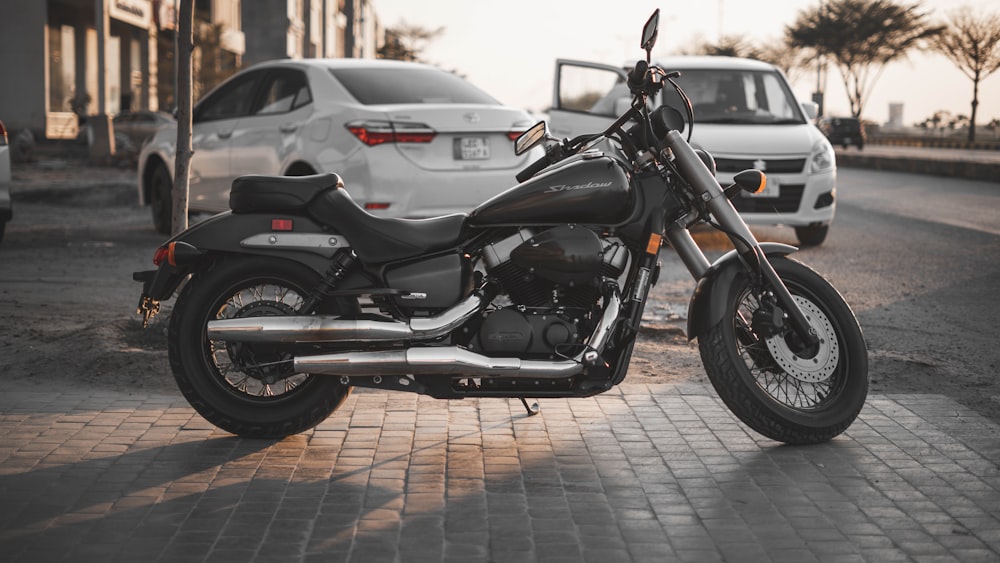 black and silver cruiser motorcycle