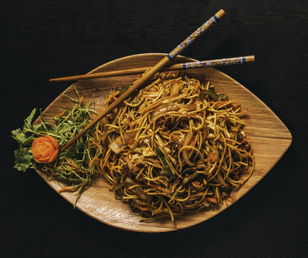 Pasta Dish On Brown Ceramic Plate