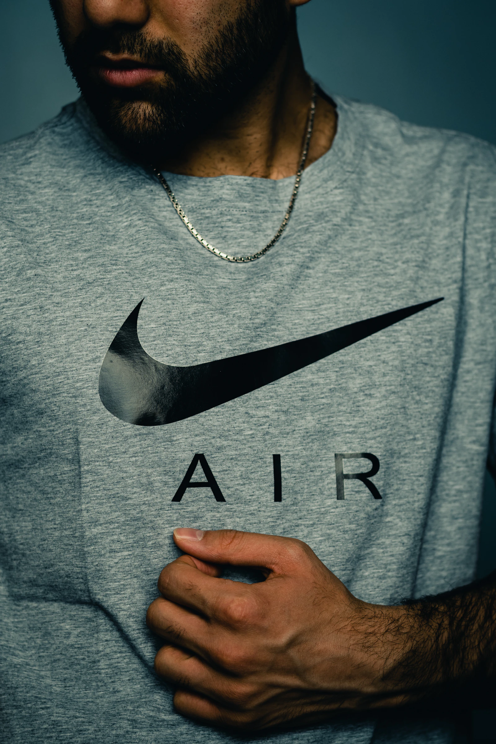 Grey Nike Air tee with chain