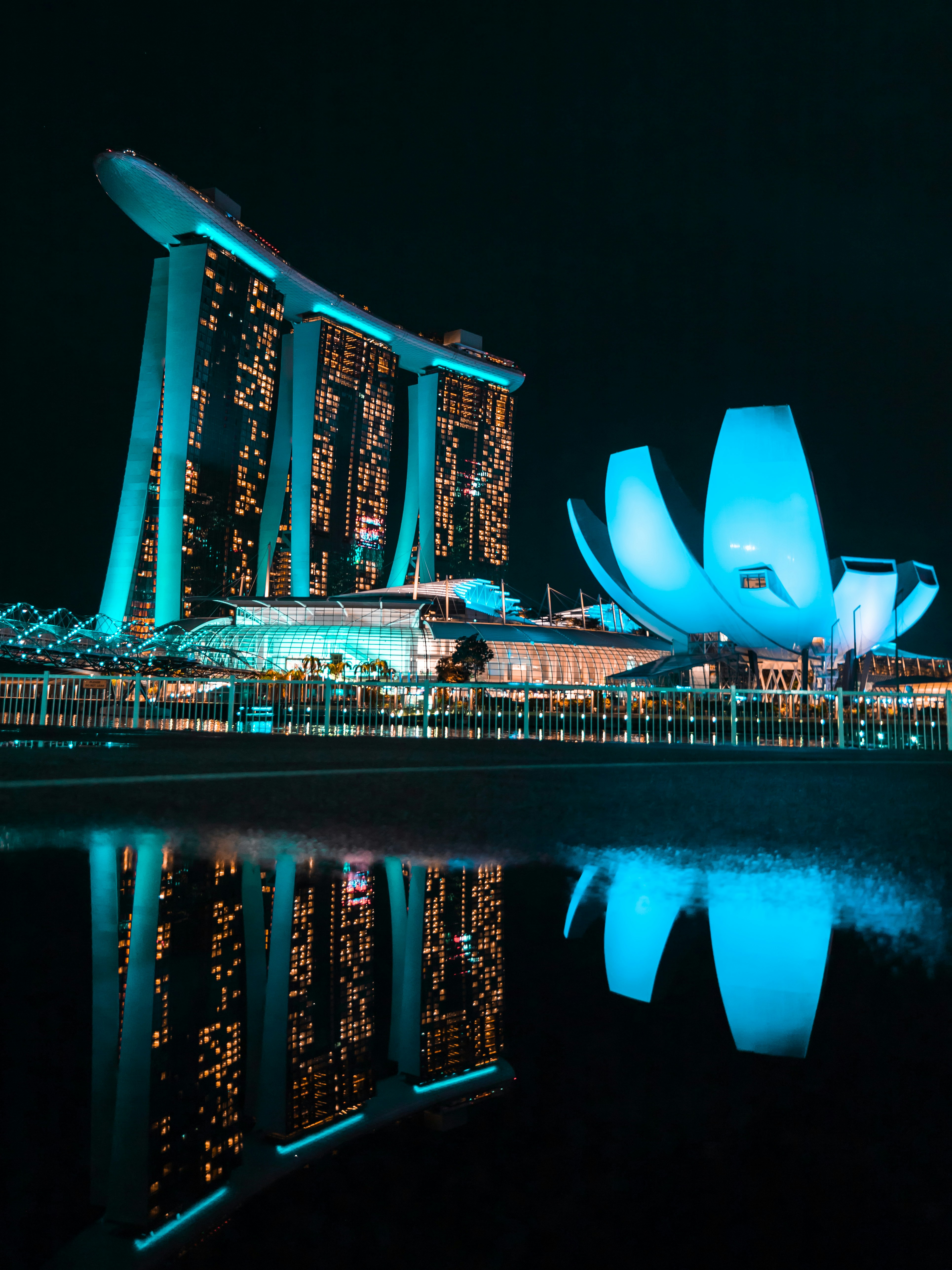 brown bridge over water during night time