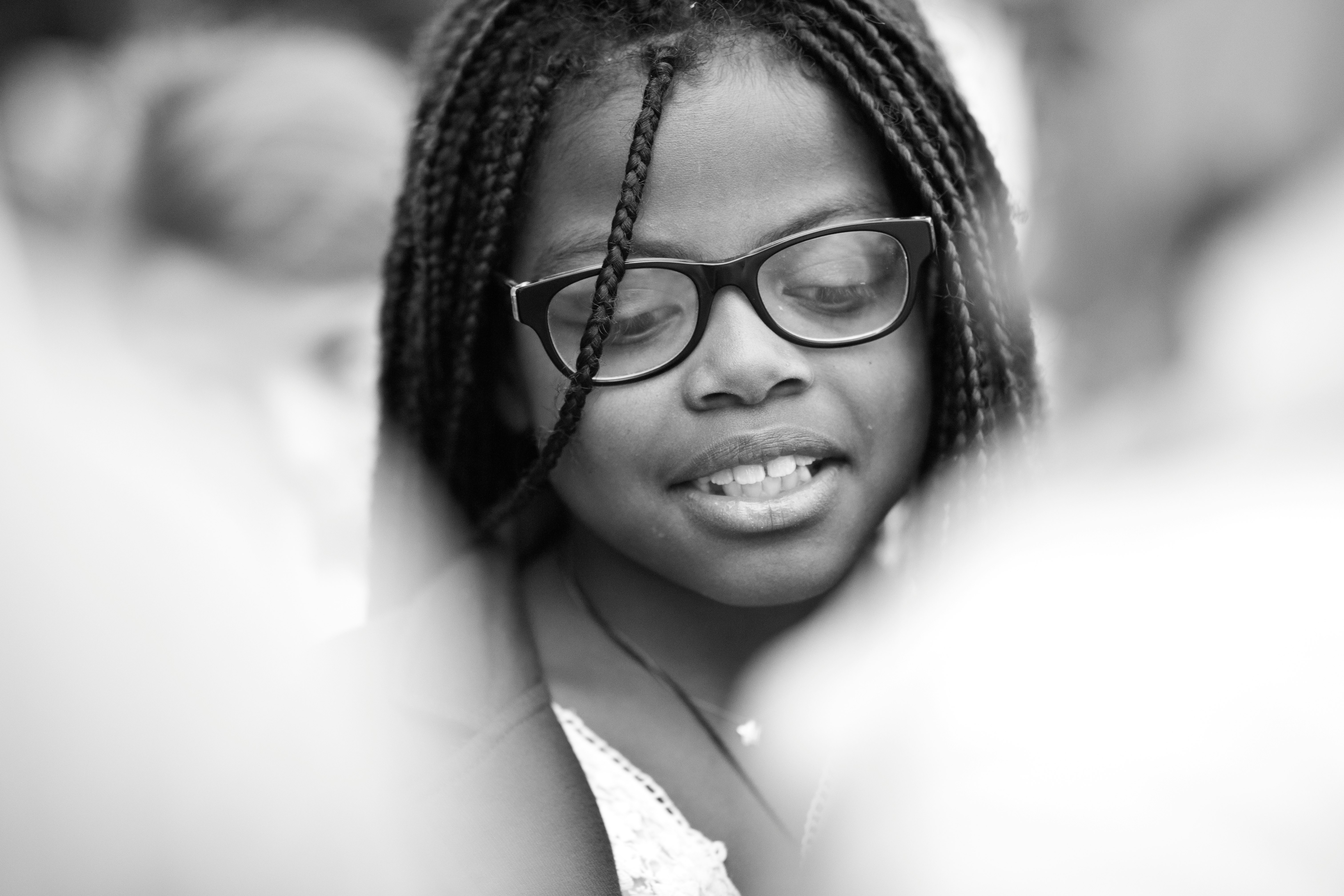 woman wearing black framed eyeglasses