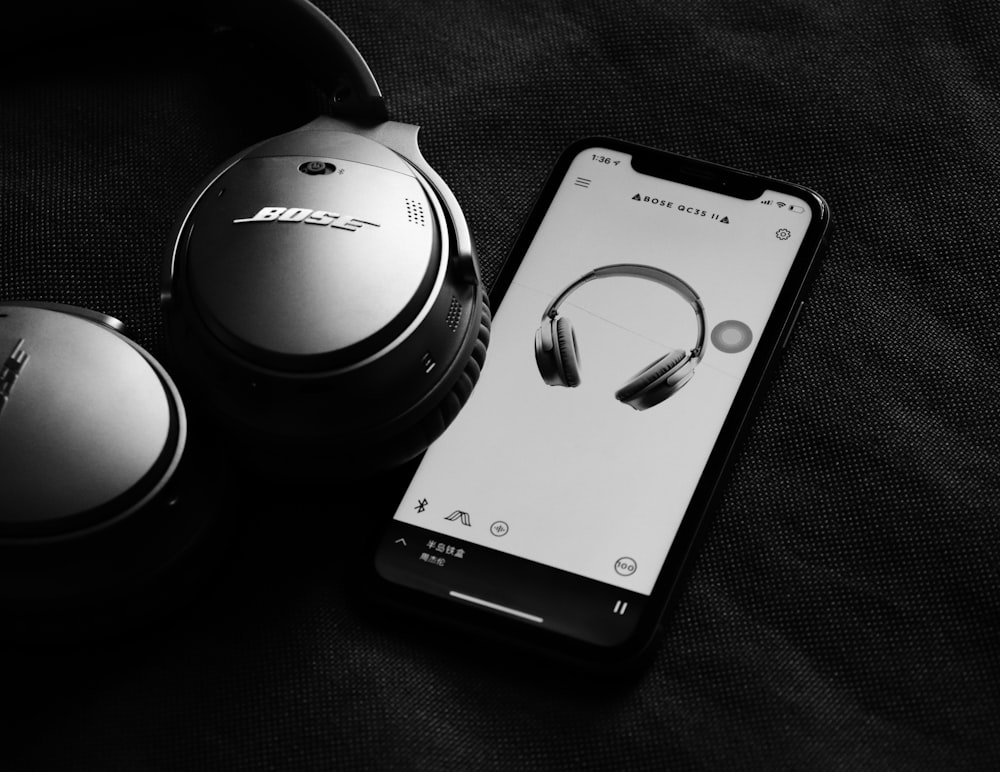 black and white sony headphones beside black and white sony camera