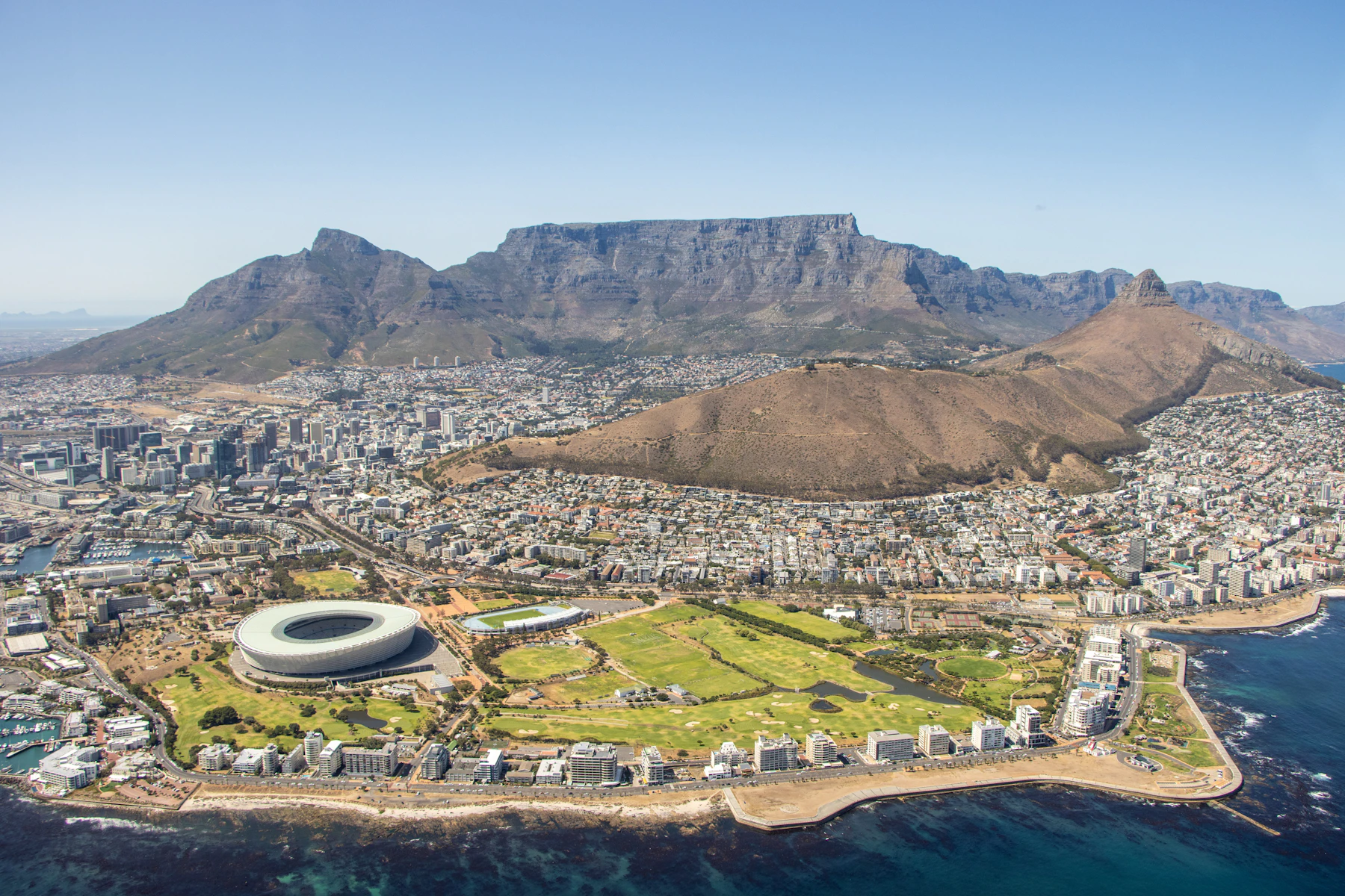 Aerial view of Cape Town with Lion's Head and the city below: the structural view of the group