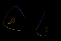 Dark background is highlighted by glowing outlines of colorful triangular shapes with the letters 'ROG' subtly visible, suggesting a gaming or tech-related theme.