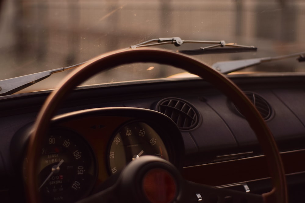 black and brown steering wheel