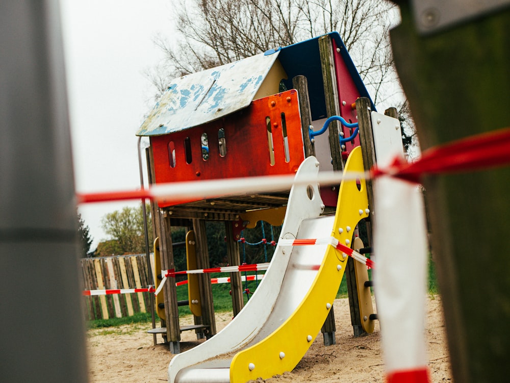 red and blue playground slide