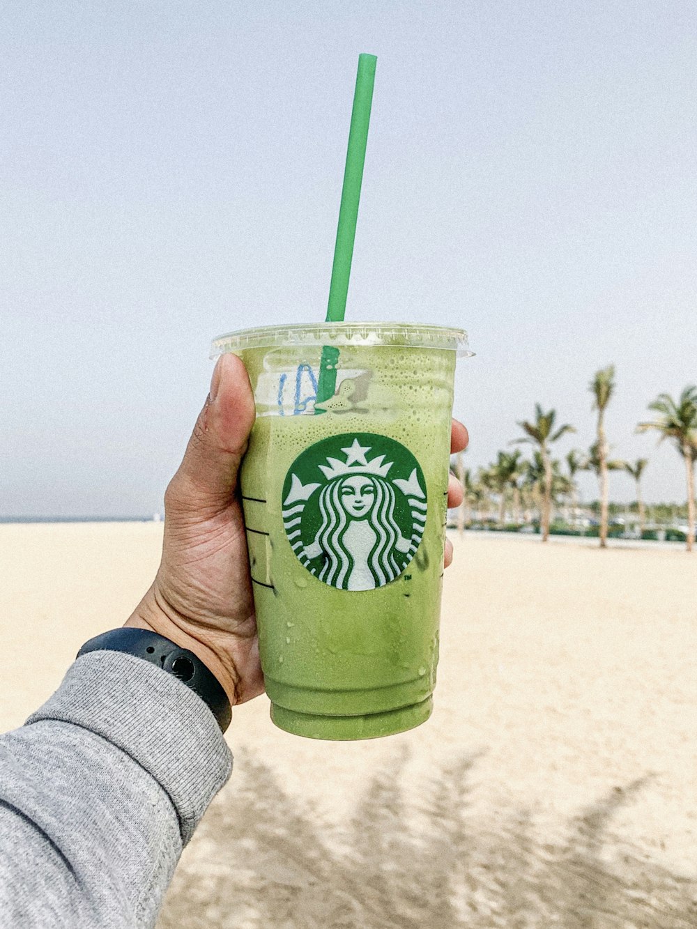 person holding green and white plastic cup